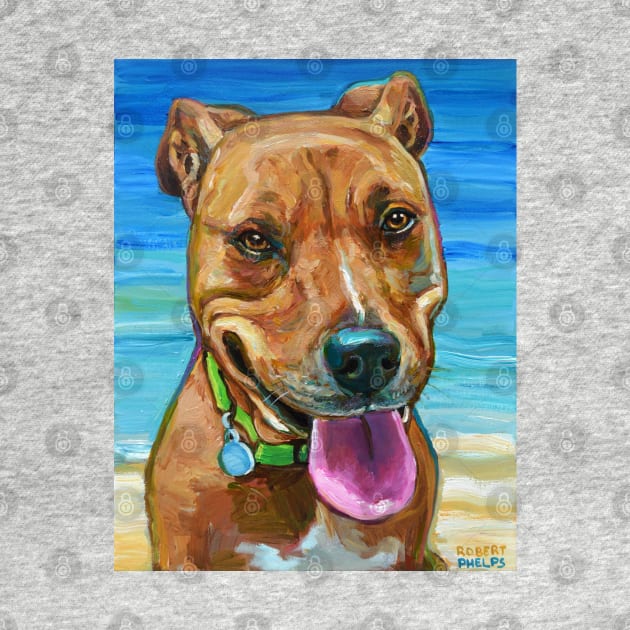 Adorable PITBULL Mix by the beach by RobertPhelpsArt